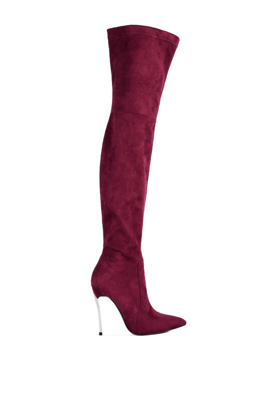 netts - Red Stretch Suede Micro High Knee Boots for women