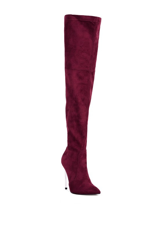 netts - Red Stretch Suede Micro High Knee Boots for women - Ashour Shoes