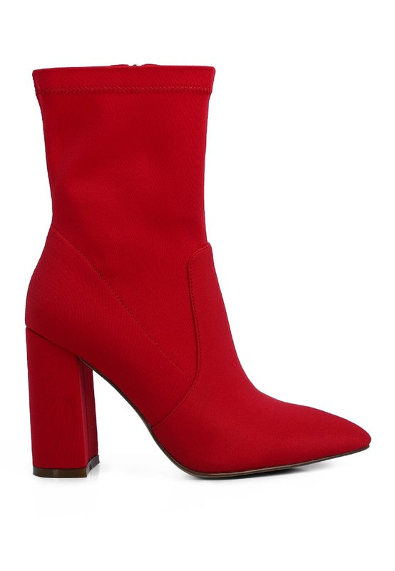 Trapizzi - Red Ankle Lycra Block Heeled Boots For Women - Ashour Shoes