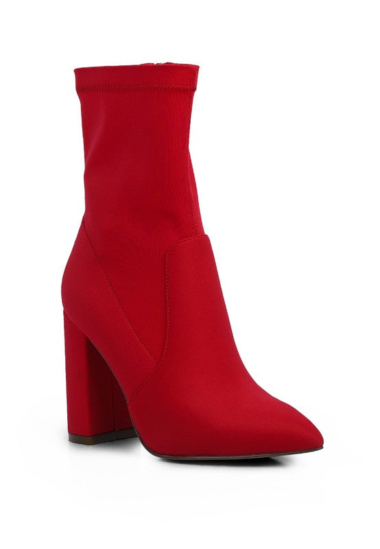 Trapizzi - Red Ankle Lycra Block Heeled Boots For Women