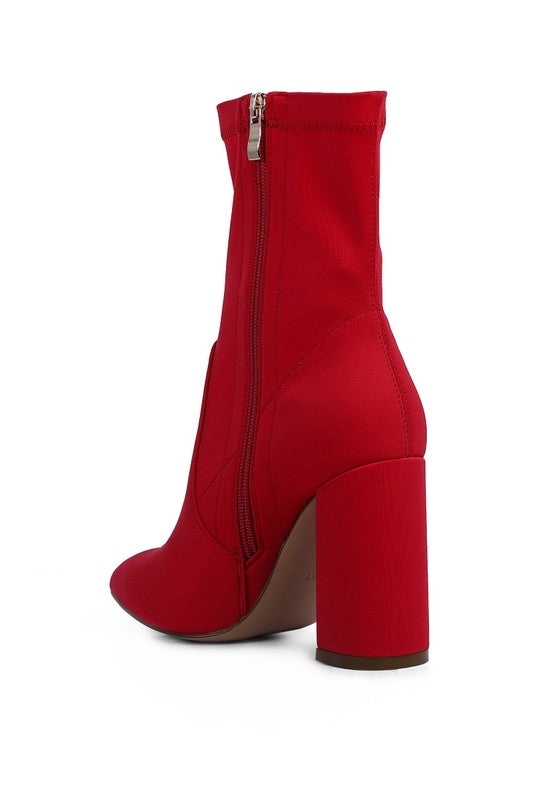 Trapizzi - Red Ankle Lycra Block Heeled Boots For Women - Ashour Shoes