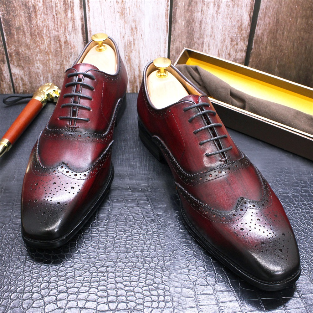 Autentico - Men's Classic Wingtip Oxford Leather Dress Shoes. Handmade - Ashour Shoes