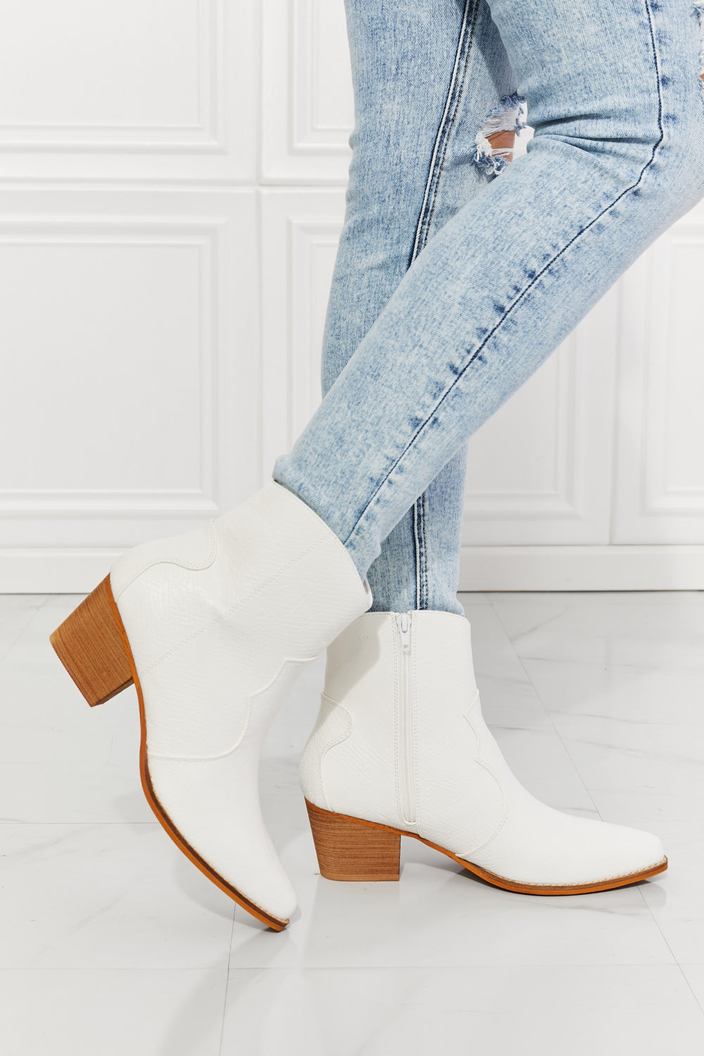 Watertower - White Faux Leather Western White Ankle Boots