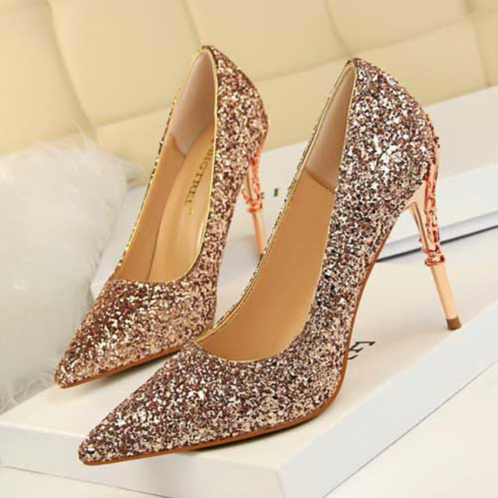 Faux Leather Women's Wedding Shoes - Stiletto Heel Closed Toe - Ashour Shoes