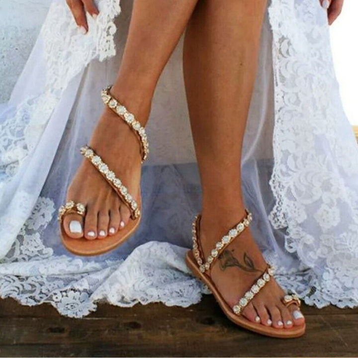 The boho - Women's Sandals Rhinestone Flat Slippers - Ashour Shoes