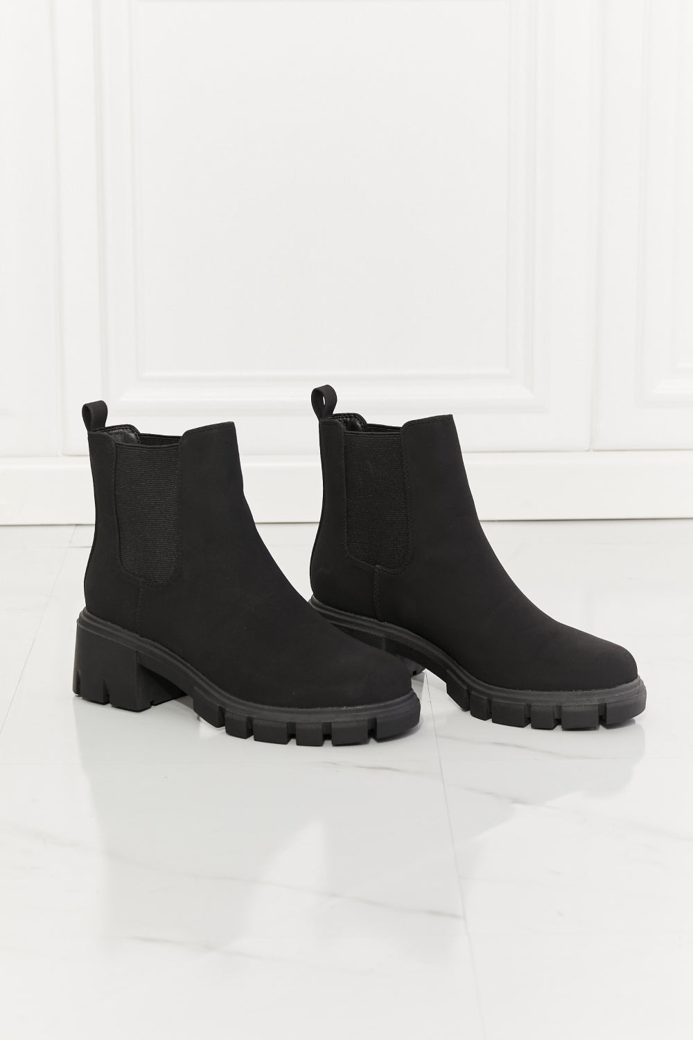 Work For It - Matte Lug Sole Chelsea Boots in Black