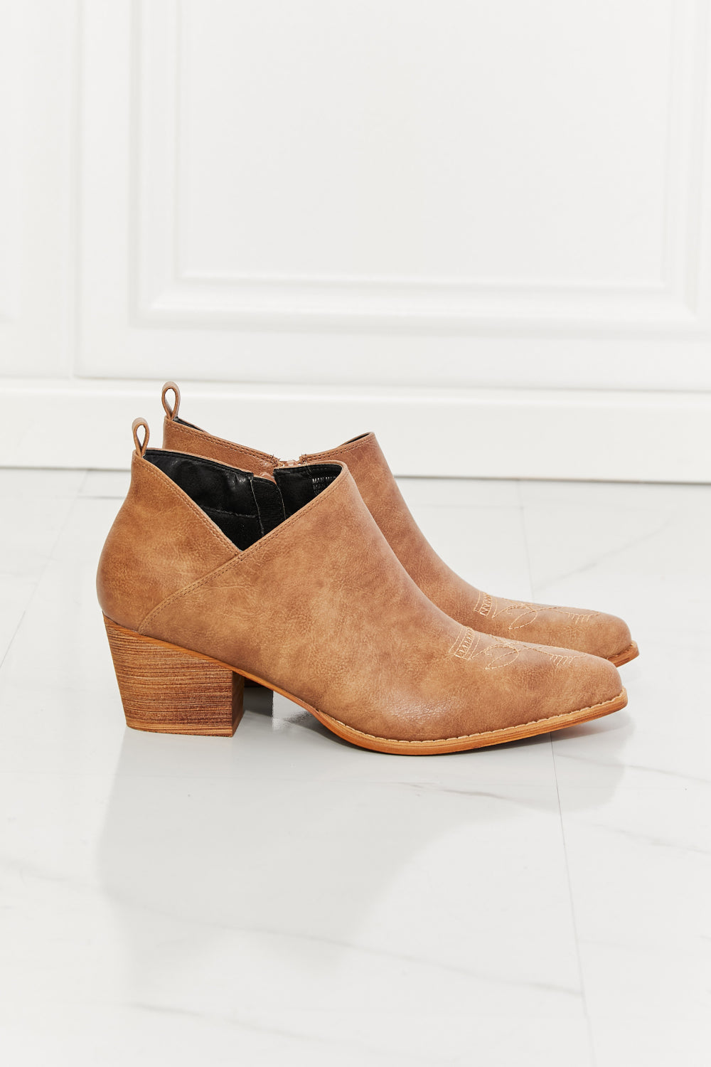 Trusty3 - Embroidered Crossover Cowboy Bootie in Caramel - Ashour Shoes