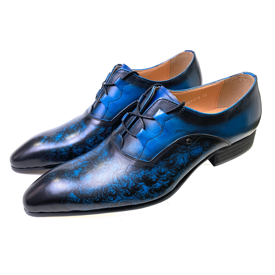 Blue Lace Up Oxford Dress Shoes - Hand-Polished Leather - Ashour Shoes