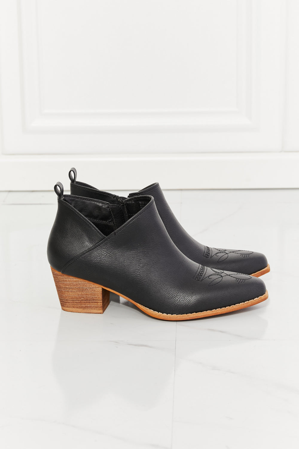 Trusty - Embroidered Crossover Cowboy Bootie in Black - Ashour Shoes