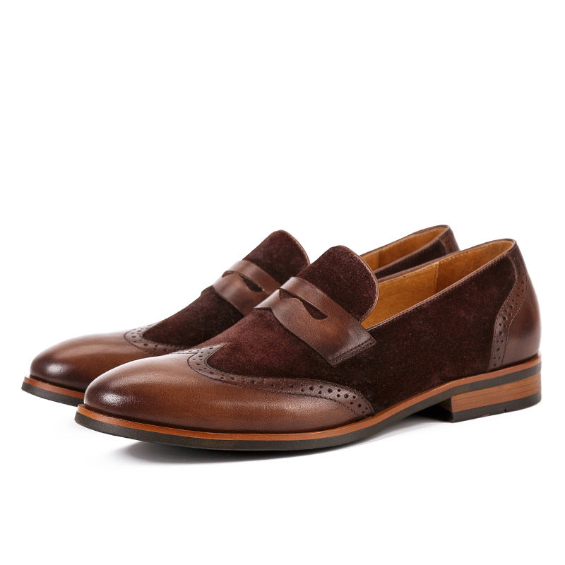 Lumi - Men's Leather Classic Penny Loafers with semi broguing - Ashour Shoes