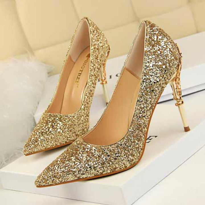 Faux Leather Women's Wedding Shoes - Stiletto Heel Closed Toe - Ashour Shoes