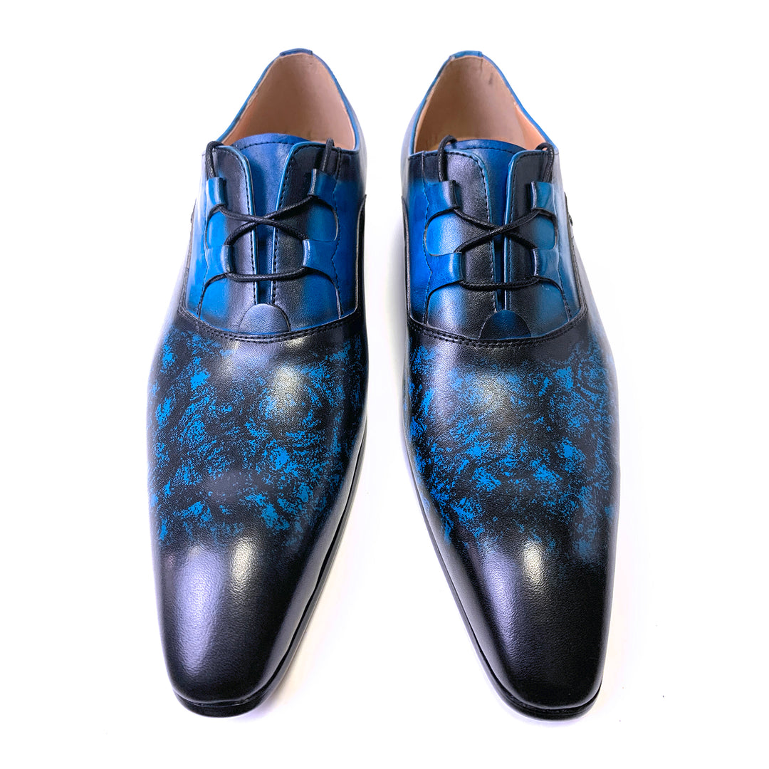 Azzurino - Blue Lace Up Oxford Dress Shoes Hand Polished Leather Blue / 12US Azzurino - Blue Lace Up Oxford Dress Shoes Hand Polished Leather Blue / 12US