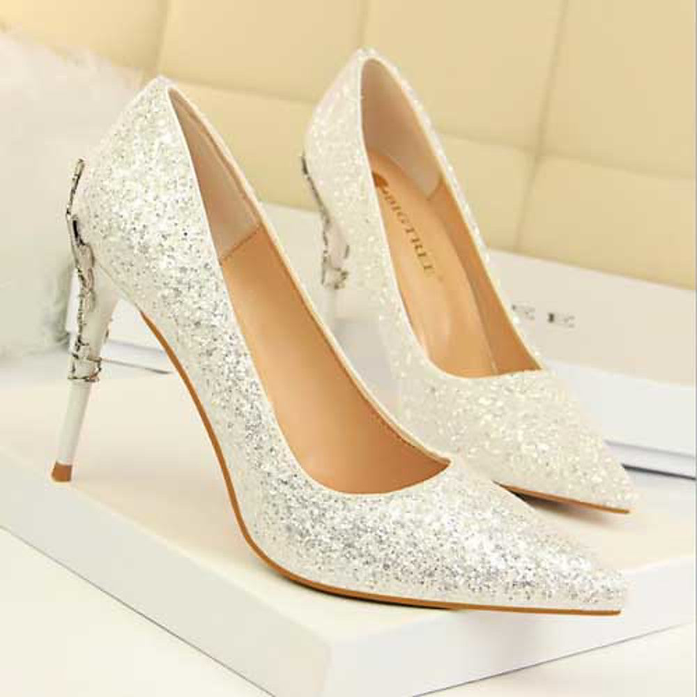 Faux Leather Women's Wedding Shoes - Stiletto Heel Closed Toe