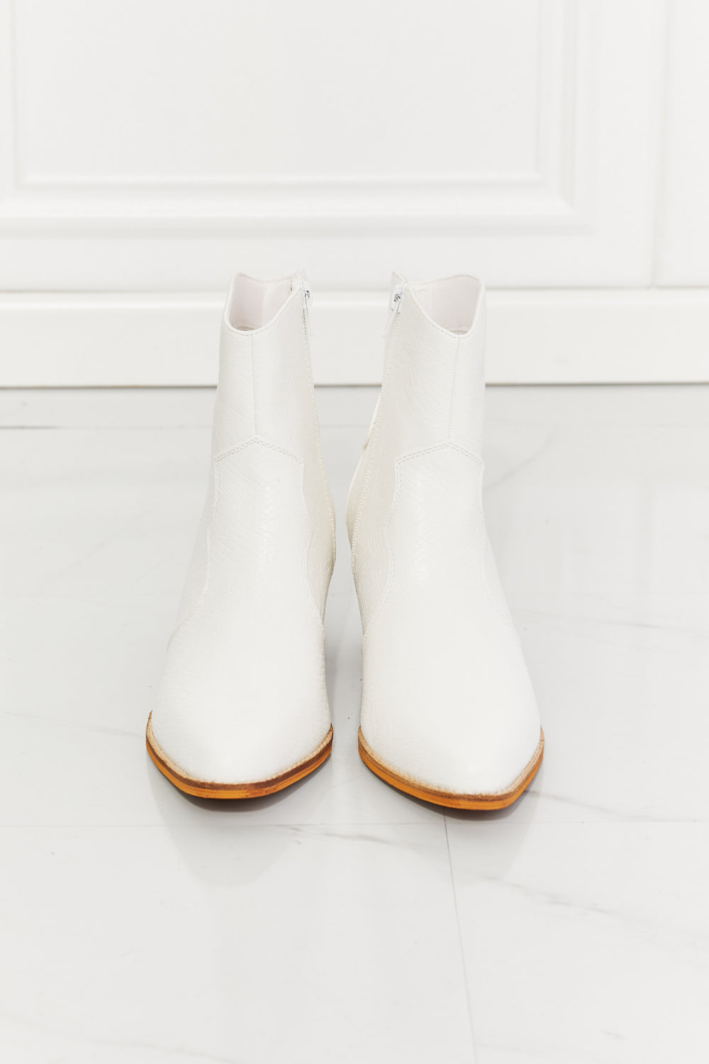 Watertower - White Faux Leather Western White Ankle Boots - Ashour Shoes