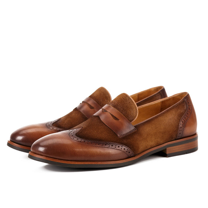 Lumi - Men's Leather Classic Penny Loafers with semi broguing - Ashour Shoes