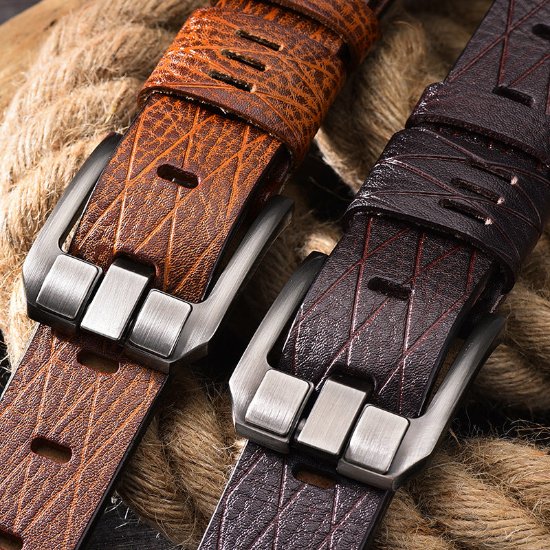 Versatile double leather belt for men
