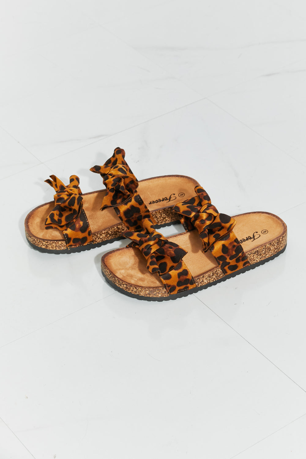 Fiercely Feminine - Leopard Bow Slide Sandals for women