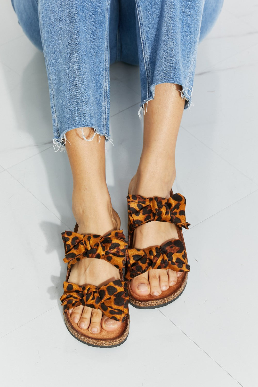 Fiercely Feminine - Leopard Bow Slide Sandals for women