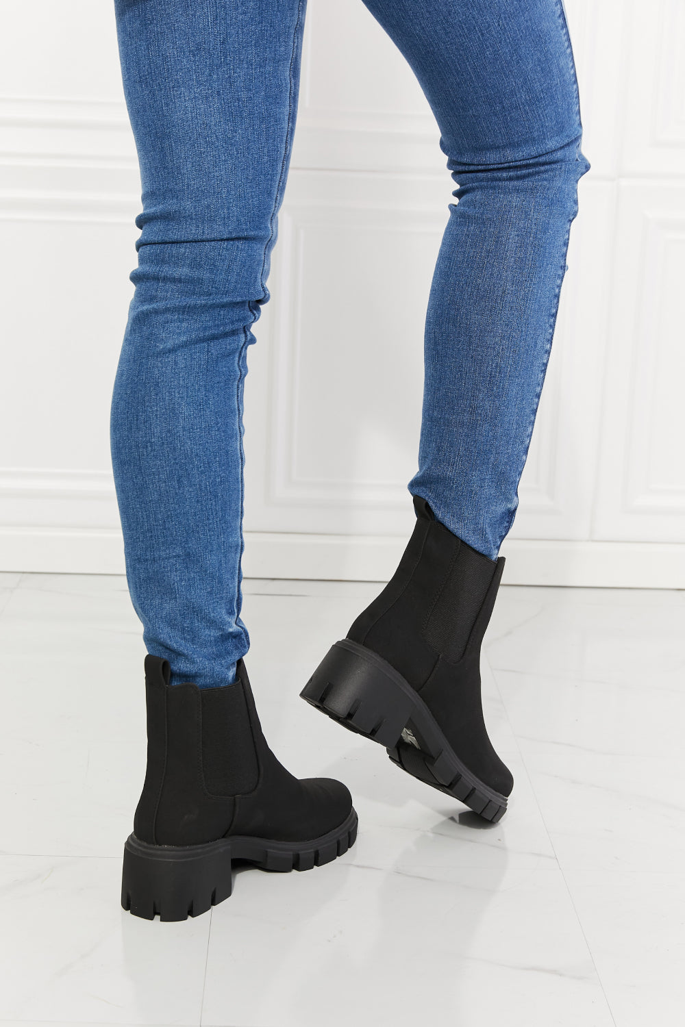 Work For It - Matte Lug Sole Chelsea Boots in Black