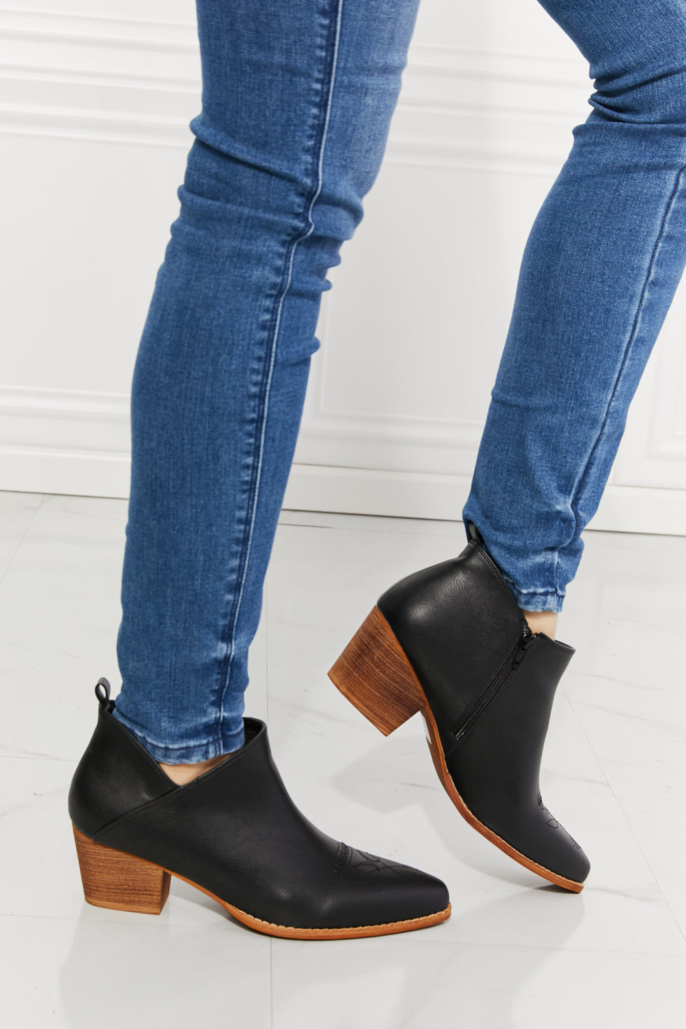 Trusty - Embroidered Crossover Cowboy Bootie in Black - Ashour Shoes