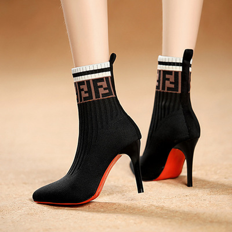 POX 2 - Red bottom stiletto high heel Sock Boots for women