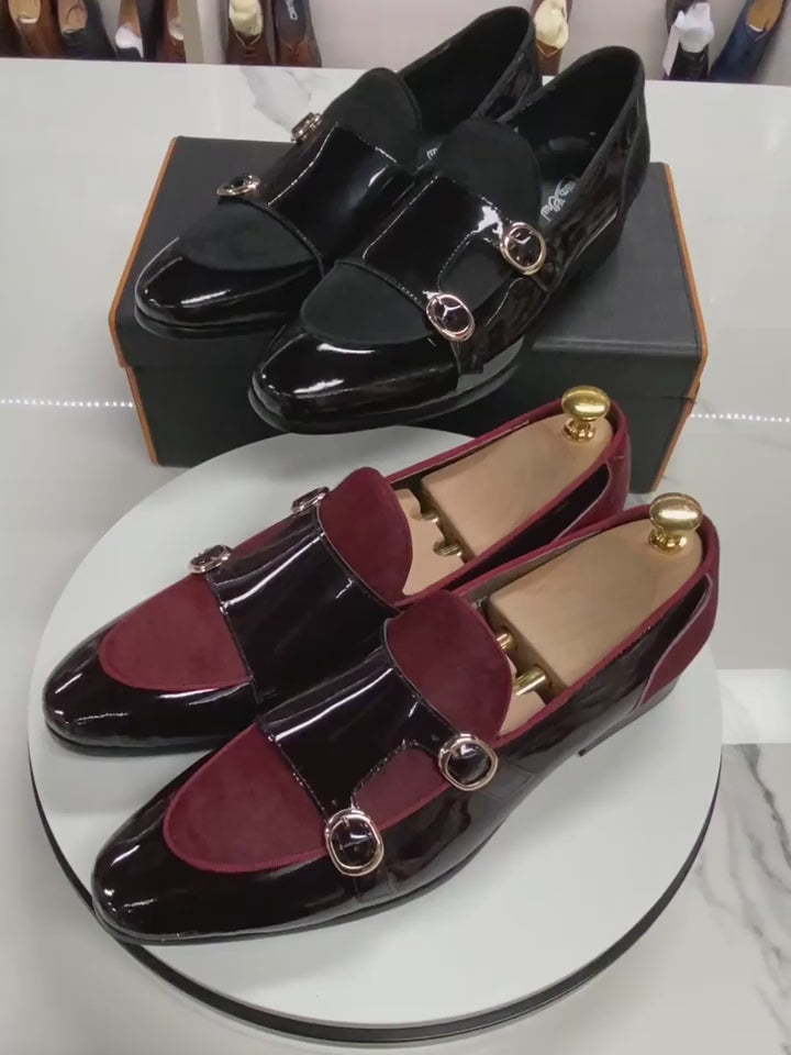 Il Doppione - Red bottom sole Double Monk-strap Patent Leather Loafers