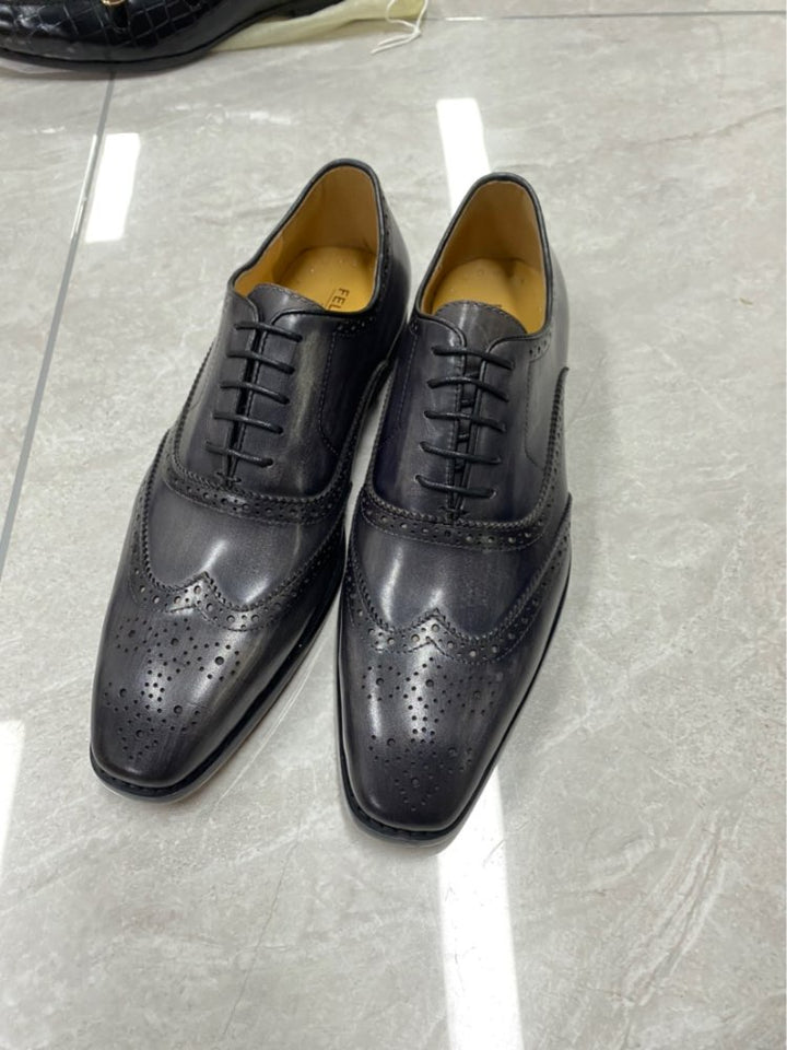 Autentico - Men's Classic Wingtip Oxford Leather Dress Shoes. Handmade - Ashour Shoes