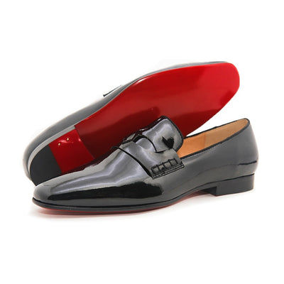 JSM - Luxury Glossy Red bottom leather loafers for men