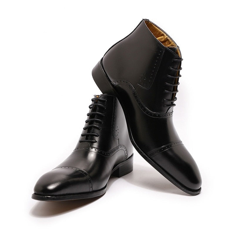 The Fazona - Classic Brogue Leather Boots For Men - Ashour Shoes