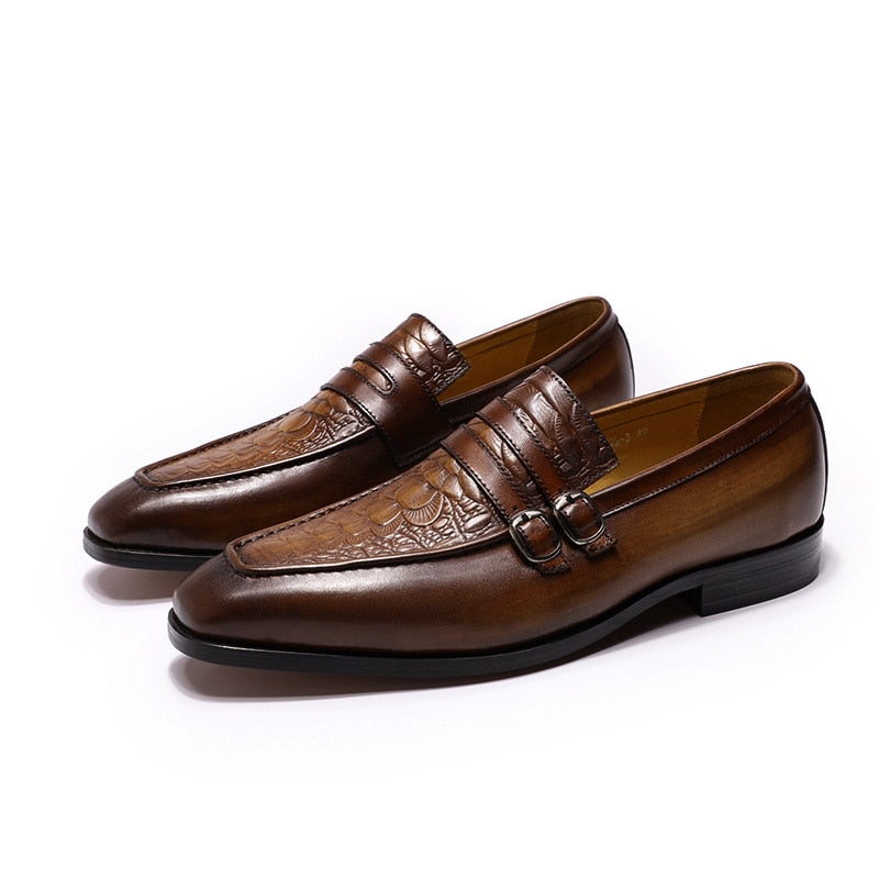 The Milanino 2 - Double Monkstrap Leather Loafers (Crocodile pattern)