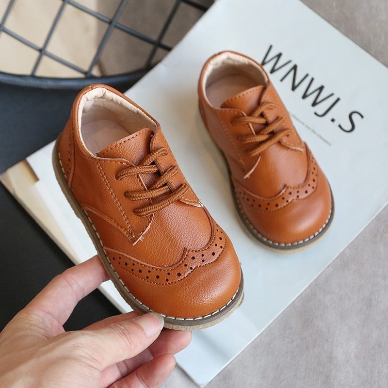 Elegant Leather Wingtip Formal Shoes For Kids - Dress shoes for boys - Ashour Shoes