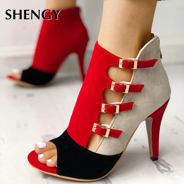 The Shengy - Stylish Peep toe sandals with bukcles for women - Ashour Shoes