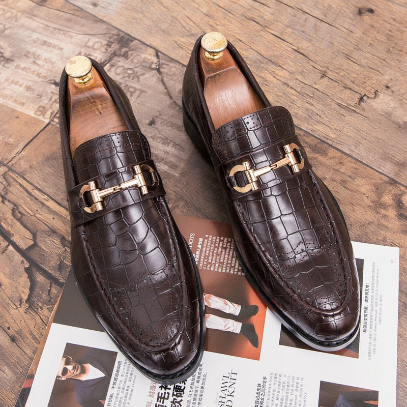 Tamer - Men's Italian Style Alligator print Leather Loafers with horsebit decoration - Ashour Shoes