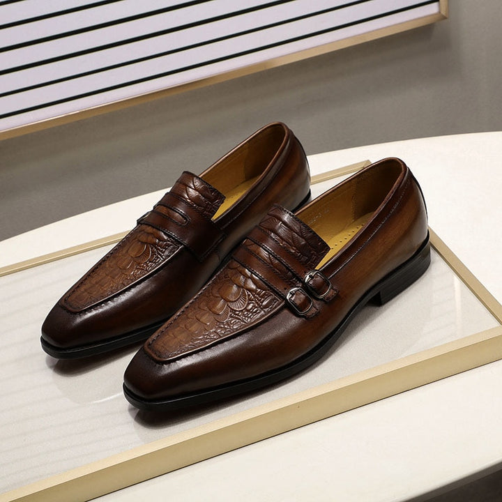 The Milanino 2 - Double Monkstrap Leather Loafers (Crocodile pattern) - Ashour Shoes