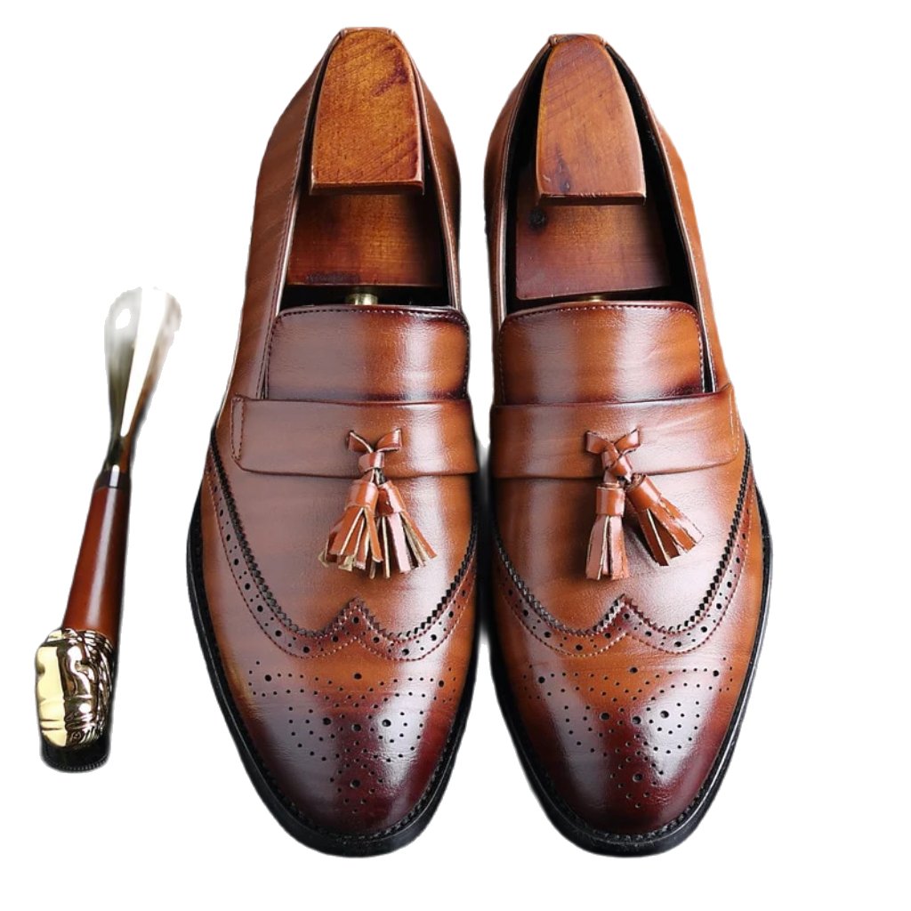 The T93 - Classic Wingtip brogue Leather Tassel Loafers For Men - Ashour Shoes