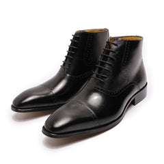 The Fazona - Classic Brogue Leather Boots For Men - Ashour Shoes