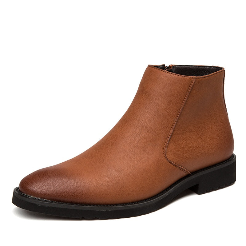 2022 The Chiaro3 - Ankle Leather Boots for Men with a Zipper - Ashour Shoes