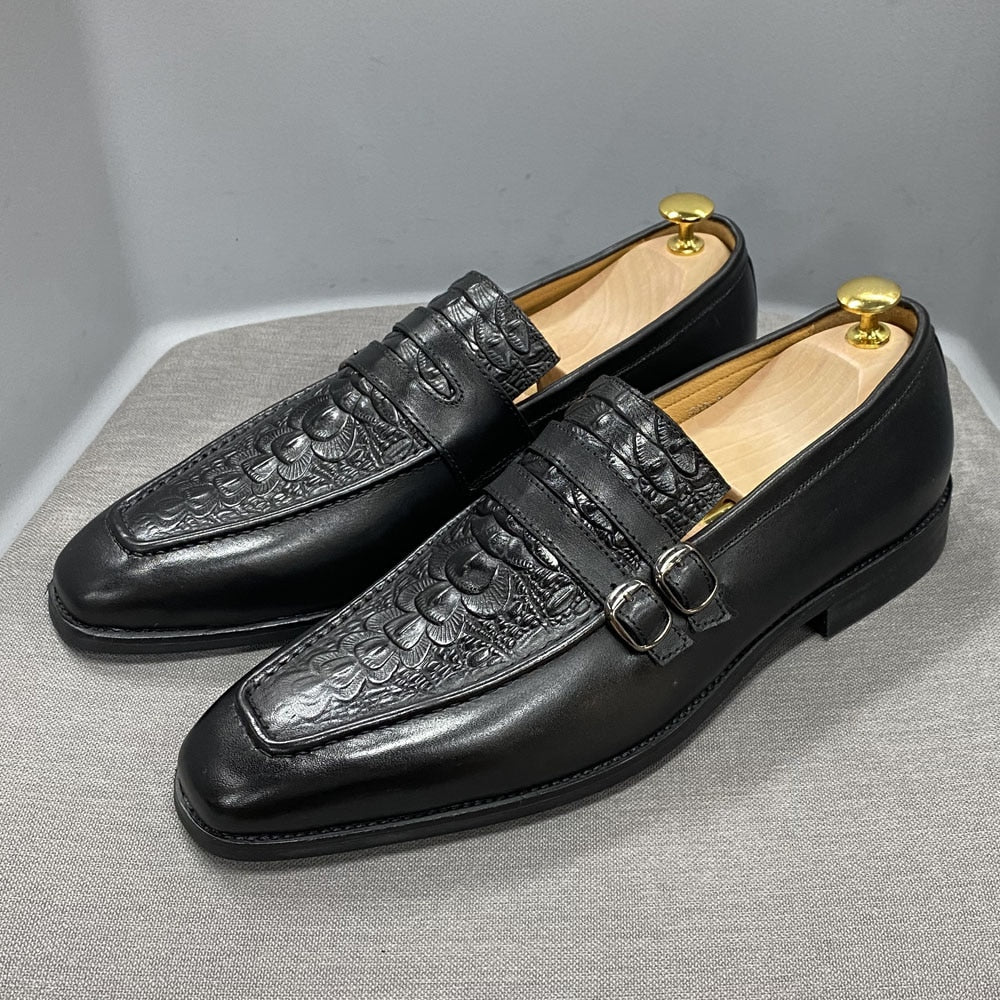 The Milanino 2 - Double Monkstrap Leather Loafers (Crocodile pattern) - Ashour Shoes