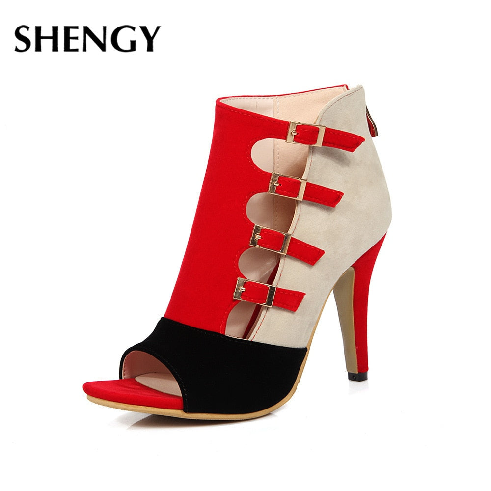 The Shengy - Stylish Peep toe sandals with bukcles for women - Ashour Shoes