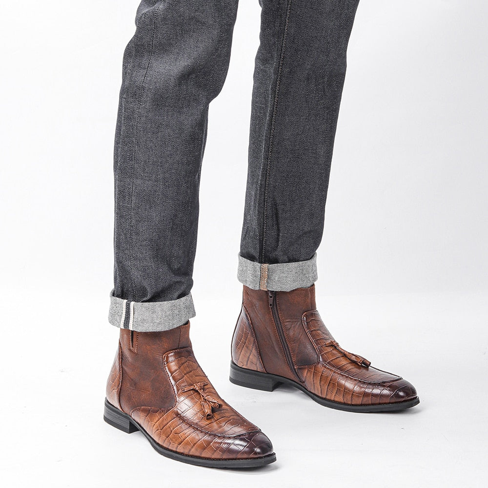 la Scriptore - Crocodile Pattern Leather Boots (zipper & tassel)