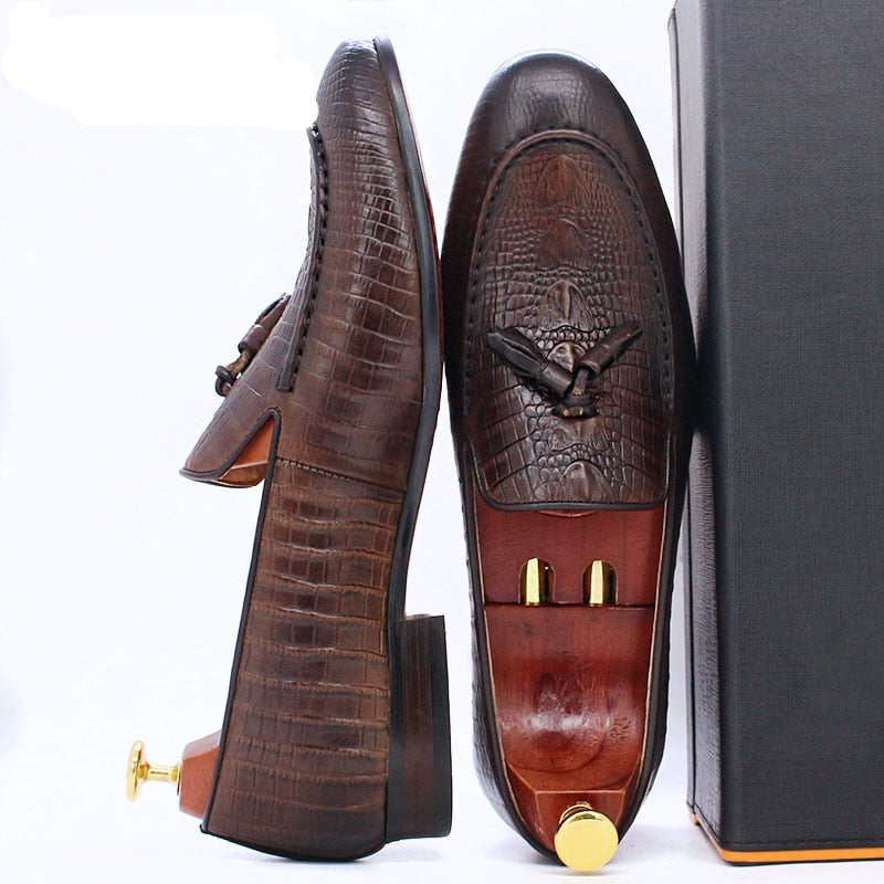 il Lussone 2 - Luxury Crocodile Print Leather Tassel Loafers For Men