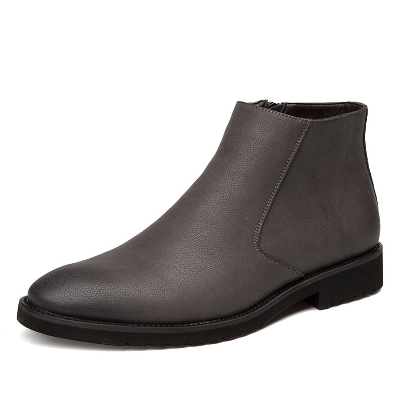 2022 The Chiaro3 - Ankle Leather Boots for Men with a Zipper - Ashour Shoes