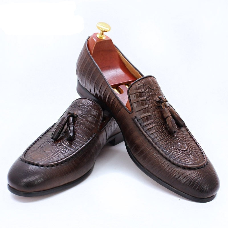 il Lussone 2 - Luxury Crocodile Print Leather Tassel Loafers For Men - Ashour Shoes