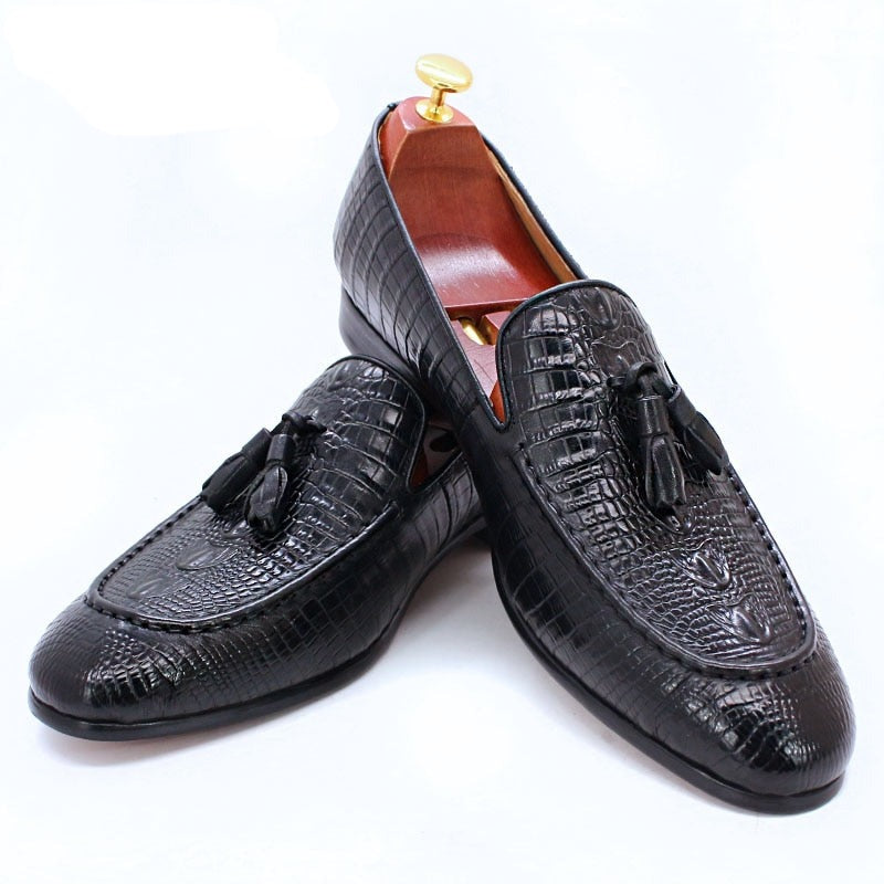 il Lussone 2 - Luxury Crocodile Print Leather Tassel Loafers For Men - Ashour Shoes