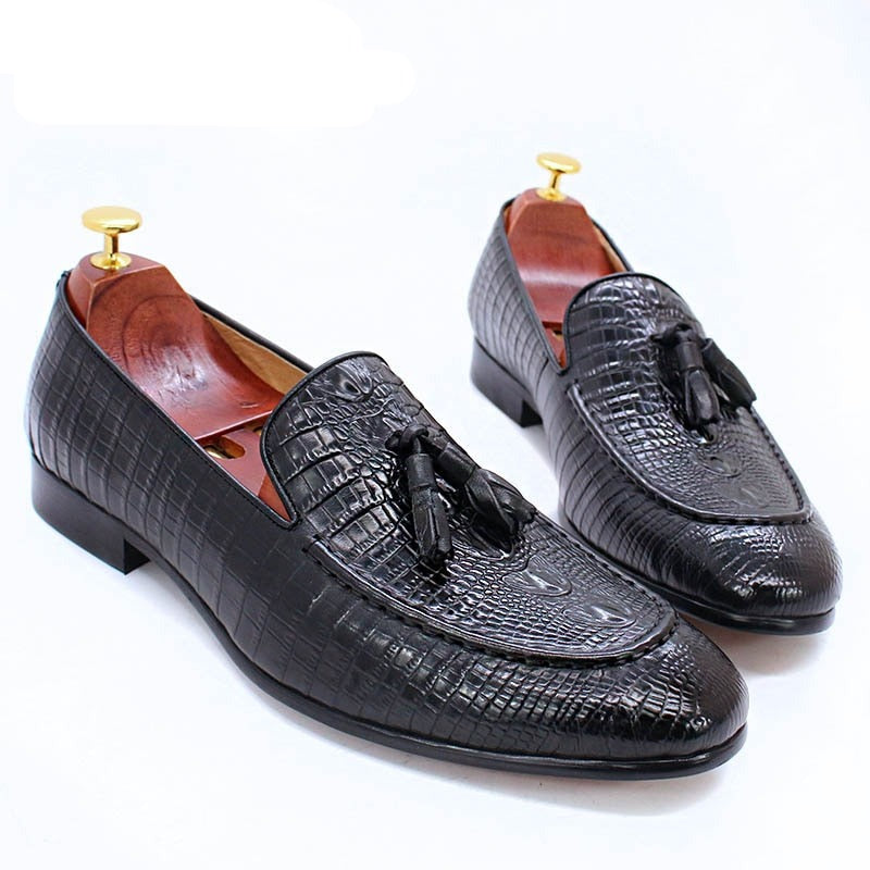 il Lussone 2 - Luxury Crocodile Print Leather Tassel Loafers For Men - Ashour Shoes