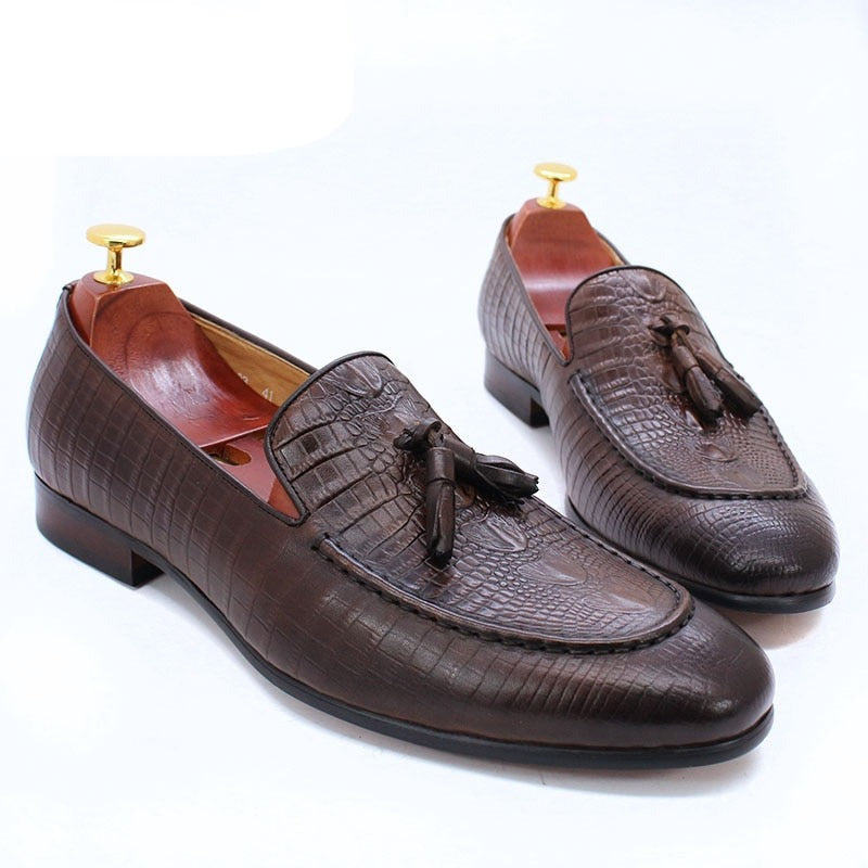 il Lussone 2 - Luxury Crocodile Print Leather Tassel Loafers For Men - Ashour Shoes