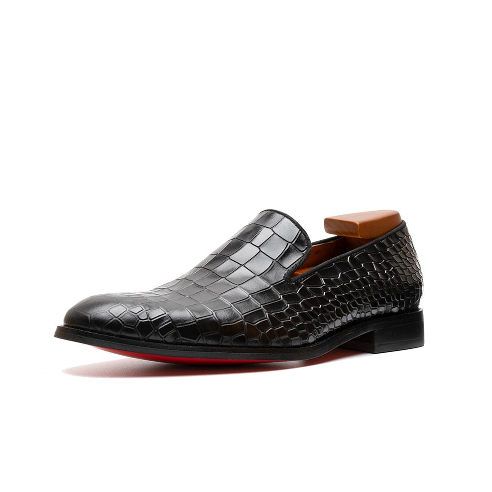 Rossi Luxx3 - Red bottom Crocodile Pattern Leather Loafers - Ashour Shoes