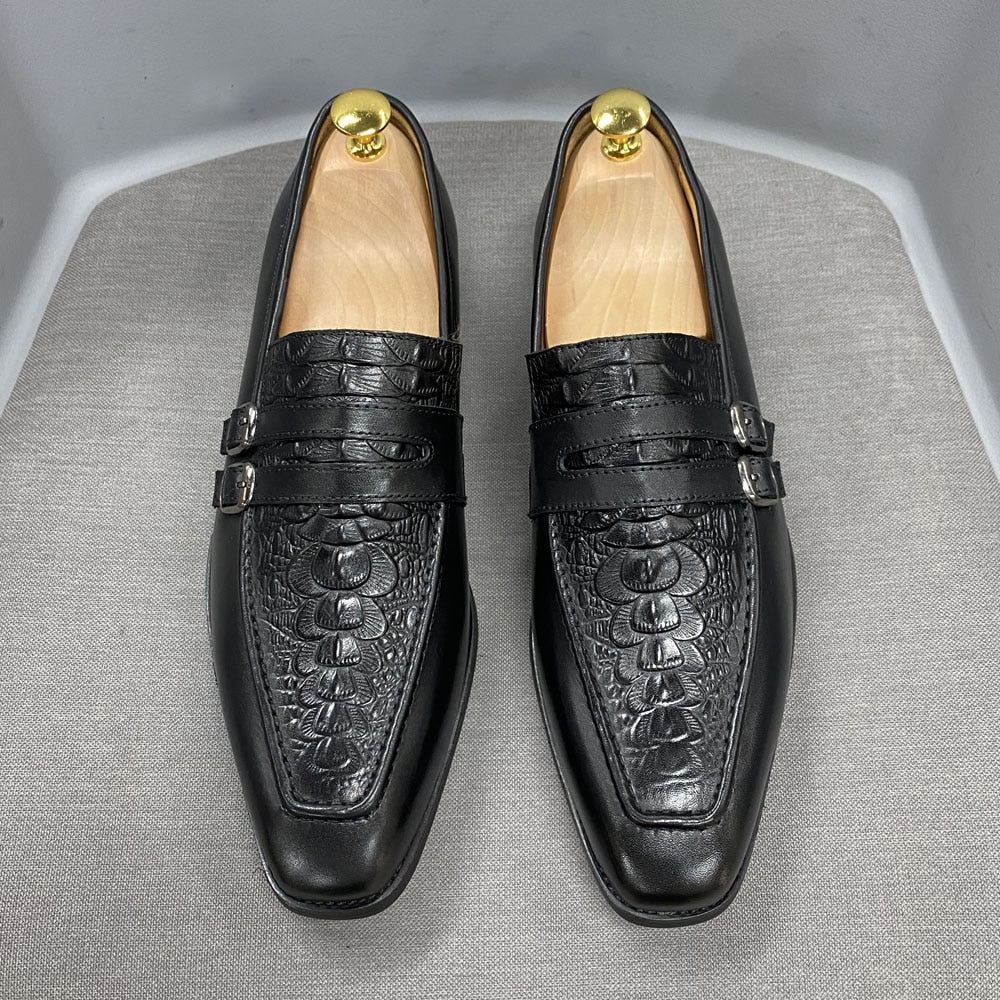 The Milanino 2 - Double Monkstrap Leather Loafers (Crocodile pattern)