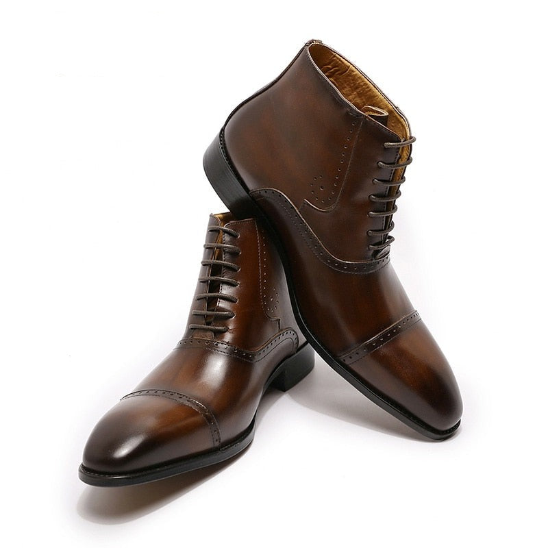 The Fazona - Classic Brogue Leather Boots For Men - Ashour Shoes