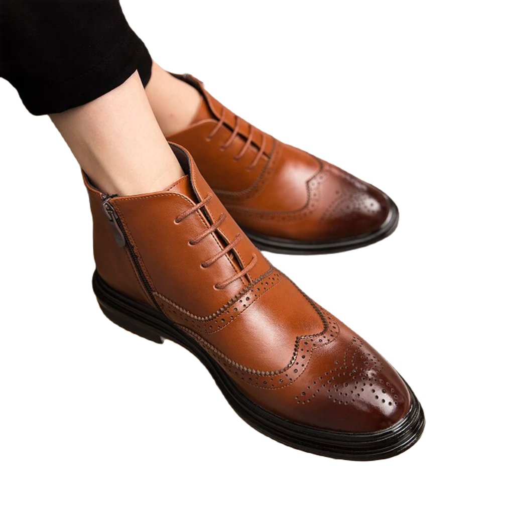 Zippo Wingtips - Italian Style Brogue Leather Boots for Men (with zipper) - Ashour Shoes